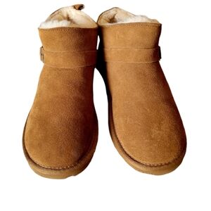 Bear Pawz Brown Suede Leather Booties Sheepskin Lining Size 9